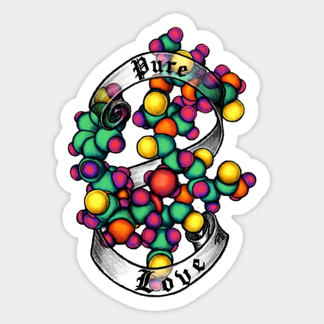 Pure Love: Oxytocin Molecule Sticker by FreyStrandDraws